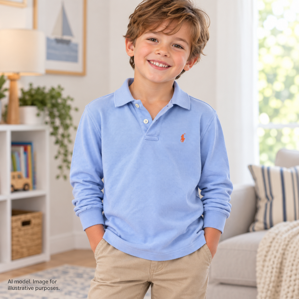 Polo By Ralph Lauren Polo Shirt Boys 6 Blue Long Sleeve Pique Knit Logo